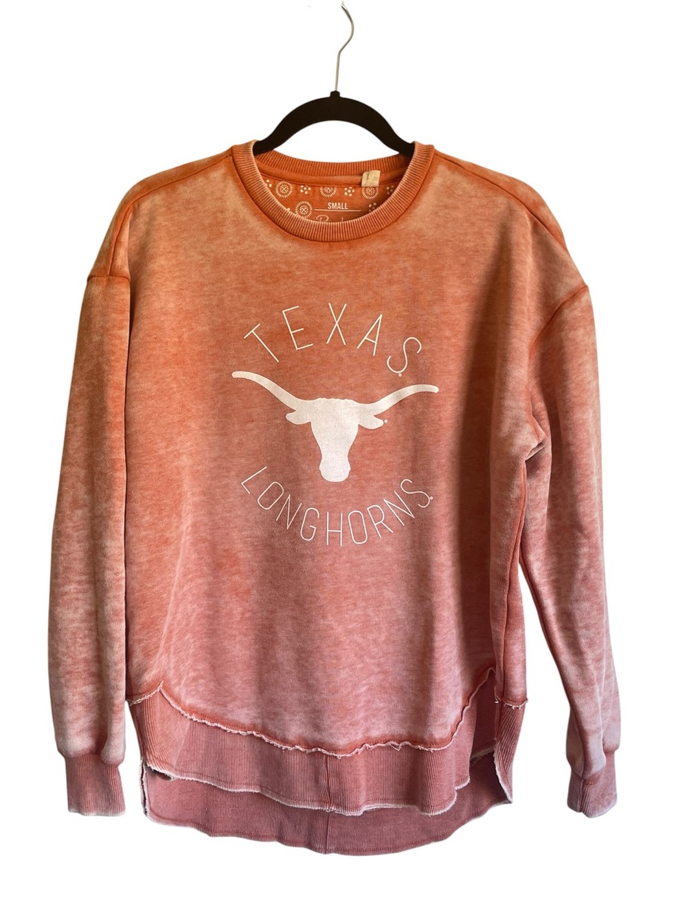 Pressbox Washed Coral Texas Longhorns Crewneck Sweatshirt Oversized Curved Hem